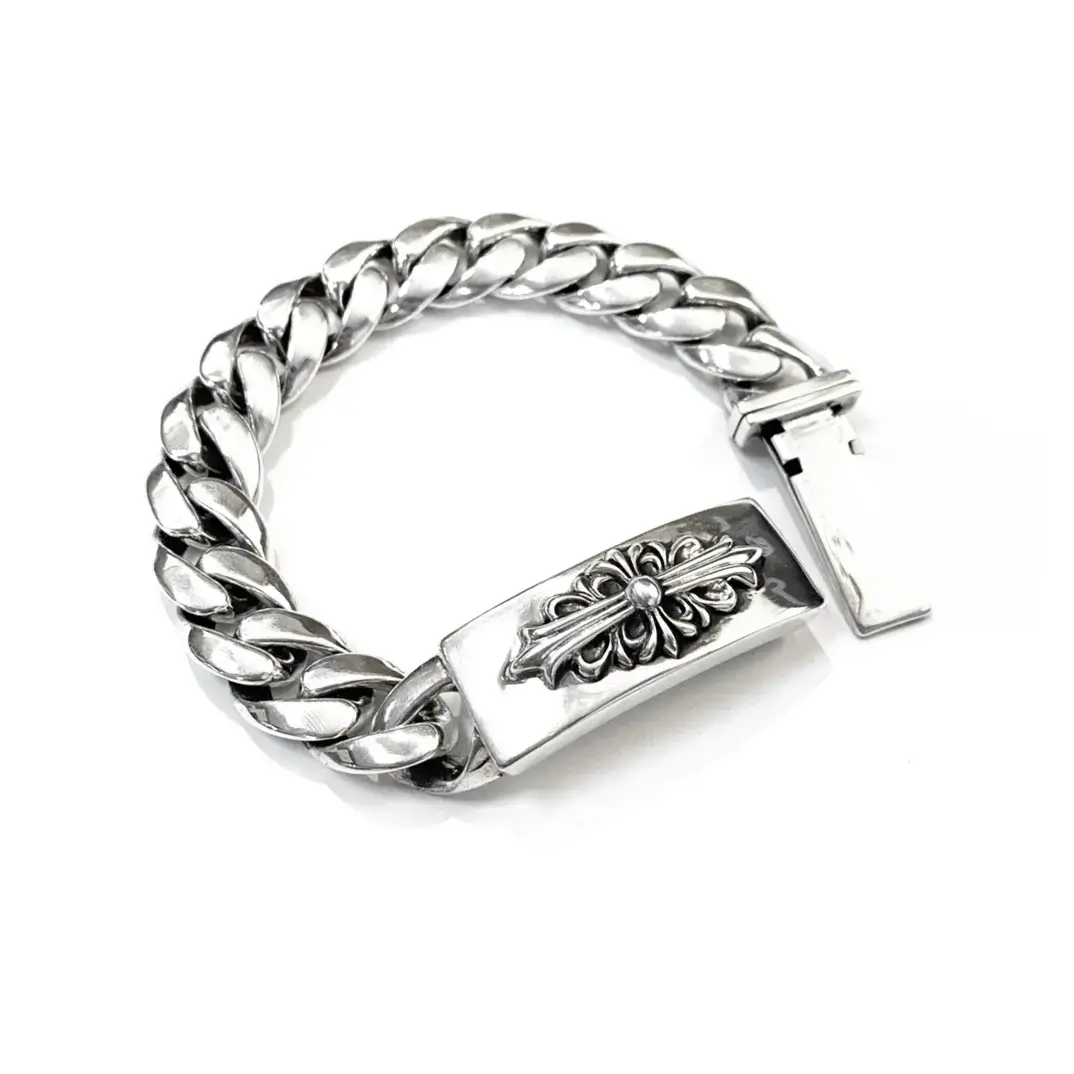 Thick Chrome Hearts Floral ID Bracelet - Rock Legacy Symbol